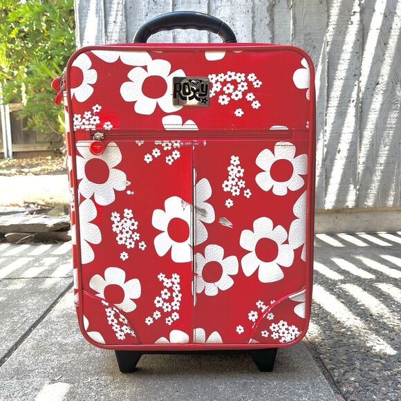 Roxy Handbags - Vintage Roxy Y2K Red White Daisy Floral Rolling Carry On Suitcase Luggage